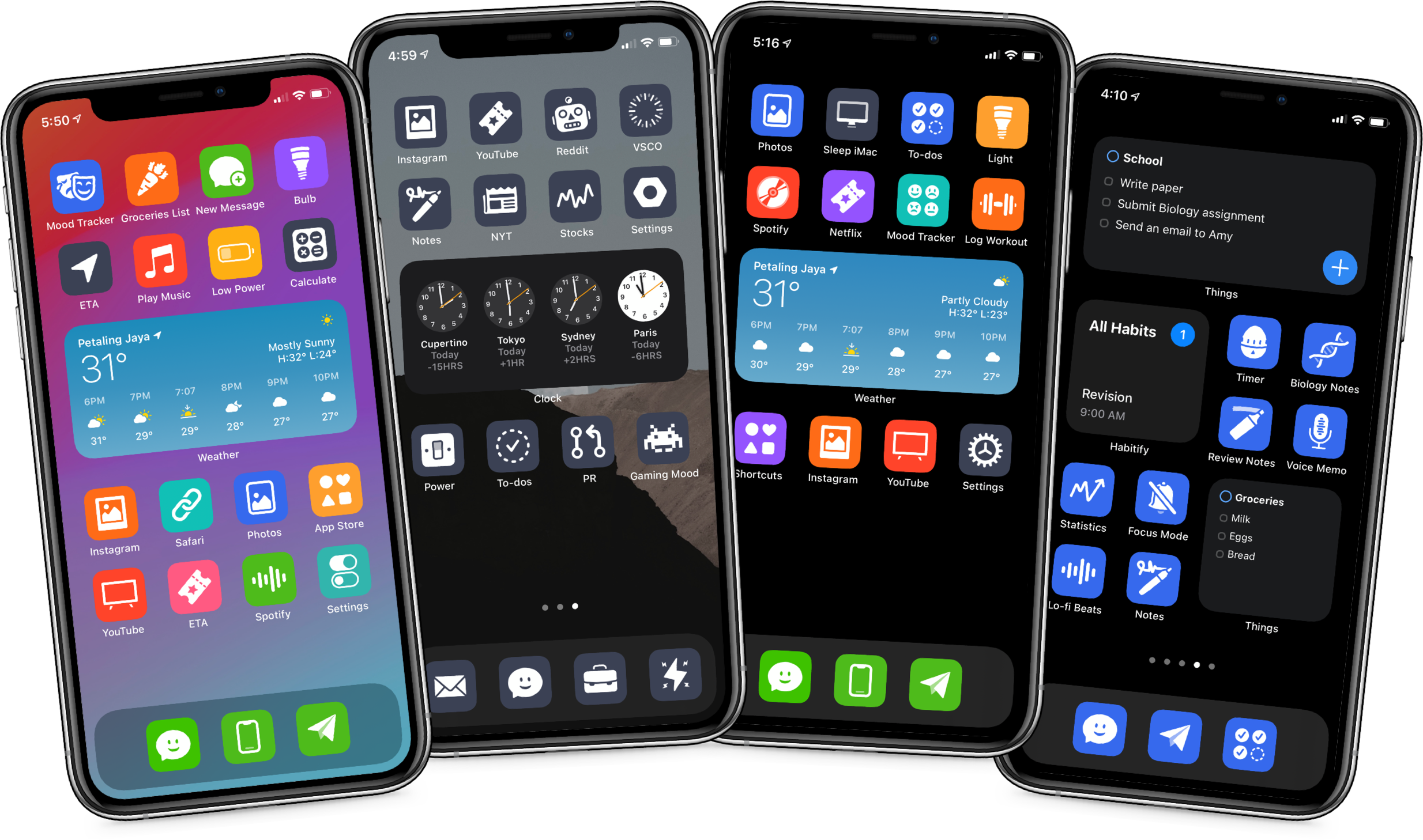 A collage of different ways you can use customize your Shortcuts icons.